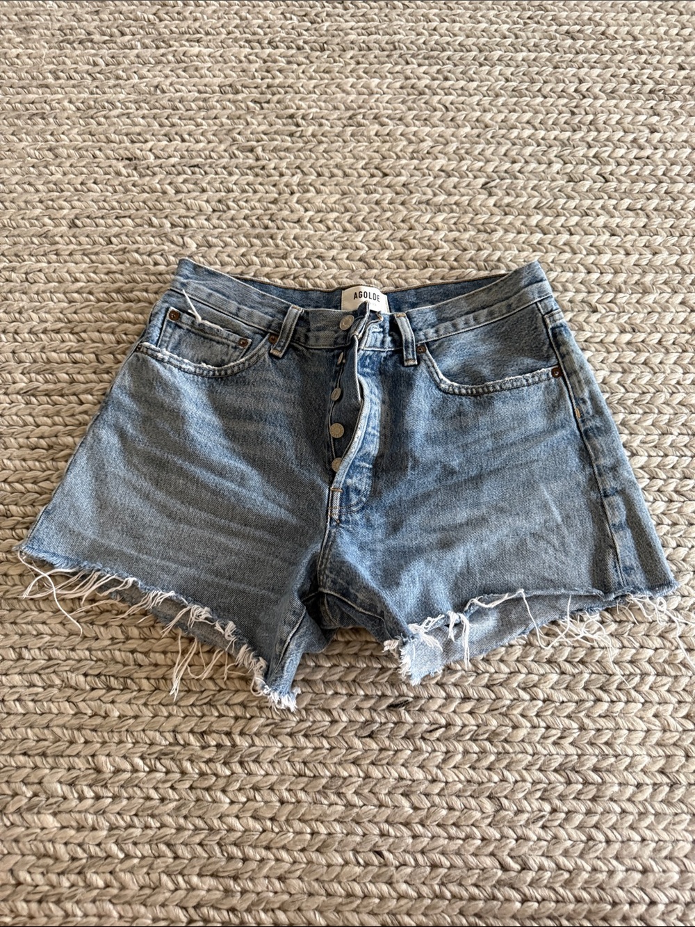 Agolde Light Blue High-Rise Cutoff Denim Shorts
